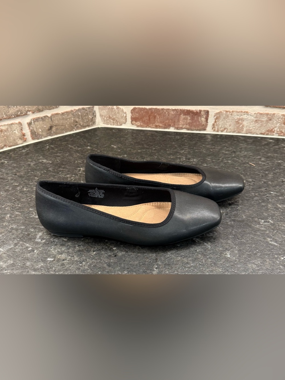 Mary Jane Black Faux Leather Ballet Flats, Size 8